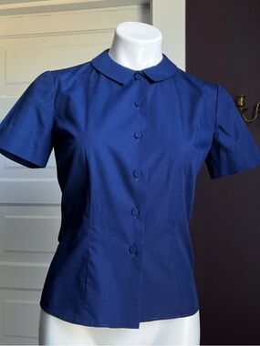 1950’s Women's Short-Sleeve Button-Down Blouse in Navy